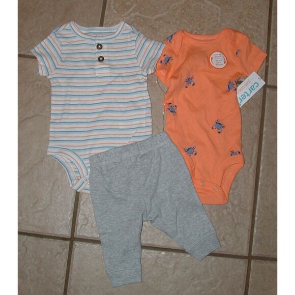 NEW NWT Baby Boys Sz Newborn Shirts & Pants 3 Pc Set CARTERS JUST ONE YOU - Picture 1 of 2